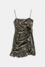 METALLIC RUFFLE DRESS at Zara